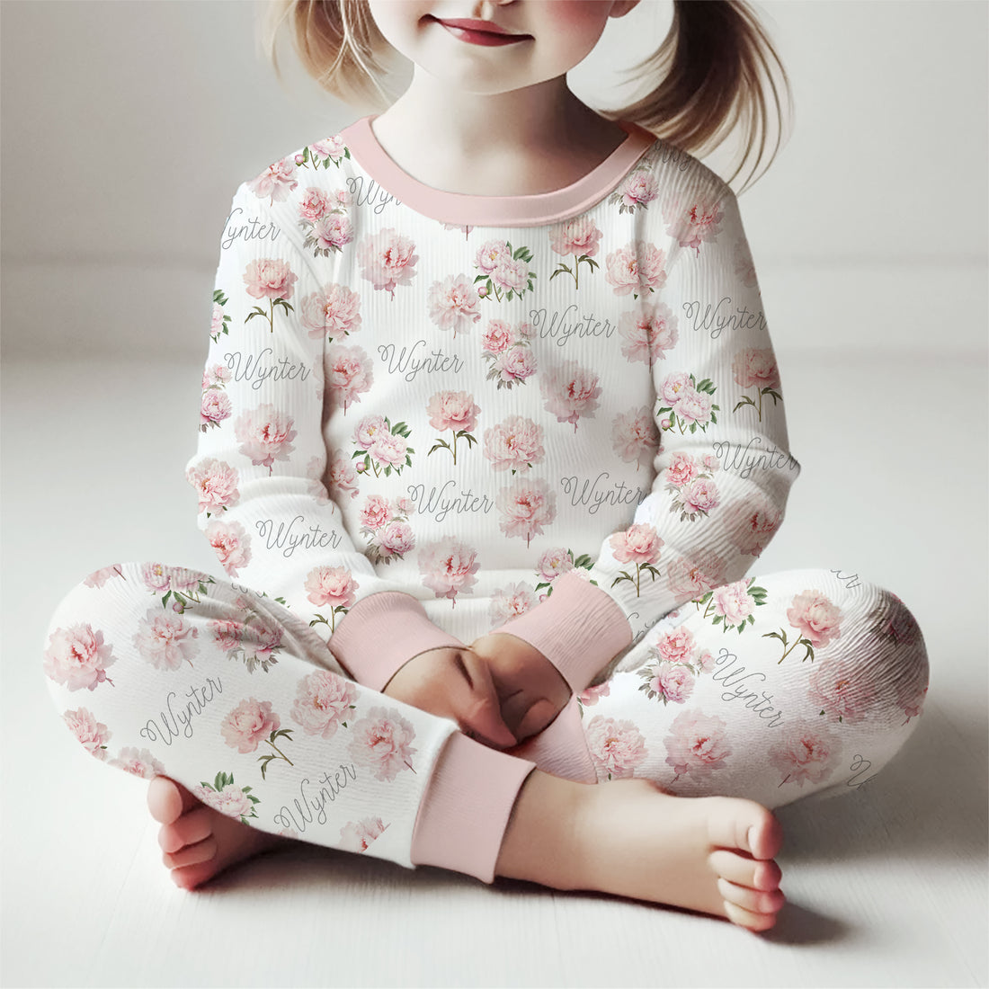 Pretty Peony Personalized Pajamas for Girls – Soft Pink Floral Print PJs