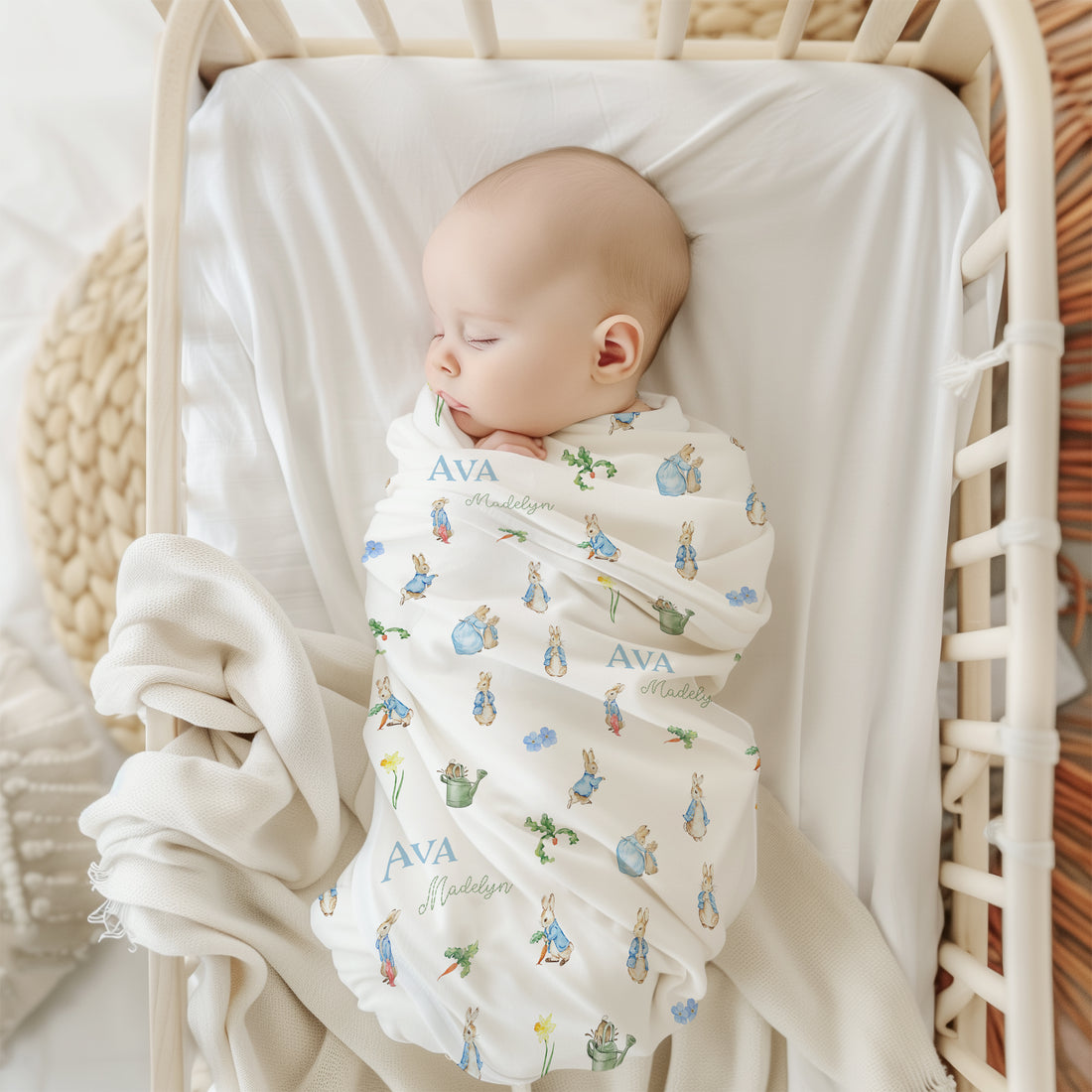 Peter Rabbit Baby Swaddle – Personalized Name Blanket