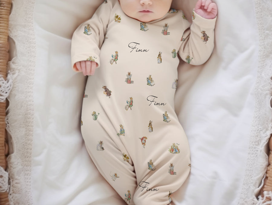 Classic Peter Rabbit Baby Gown | Soft Knit Fabric | Tie Bottom Closure