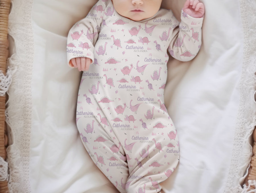 Pink Dino Baby Knotted Gown