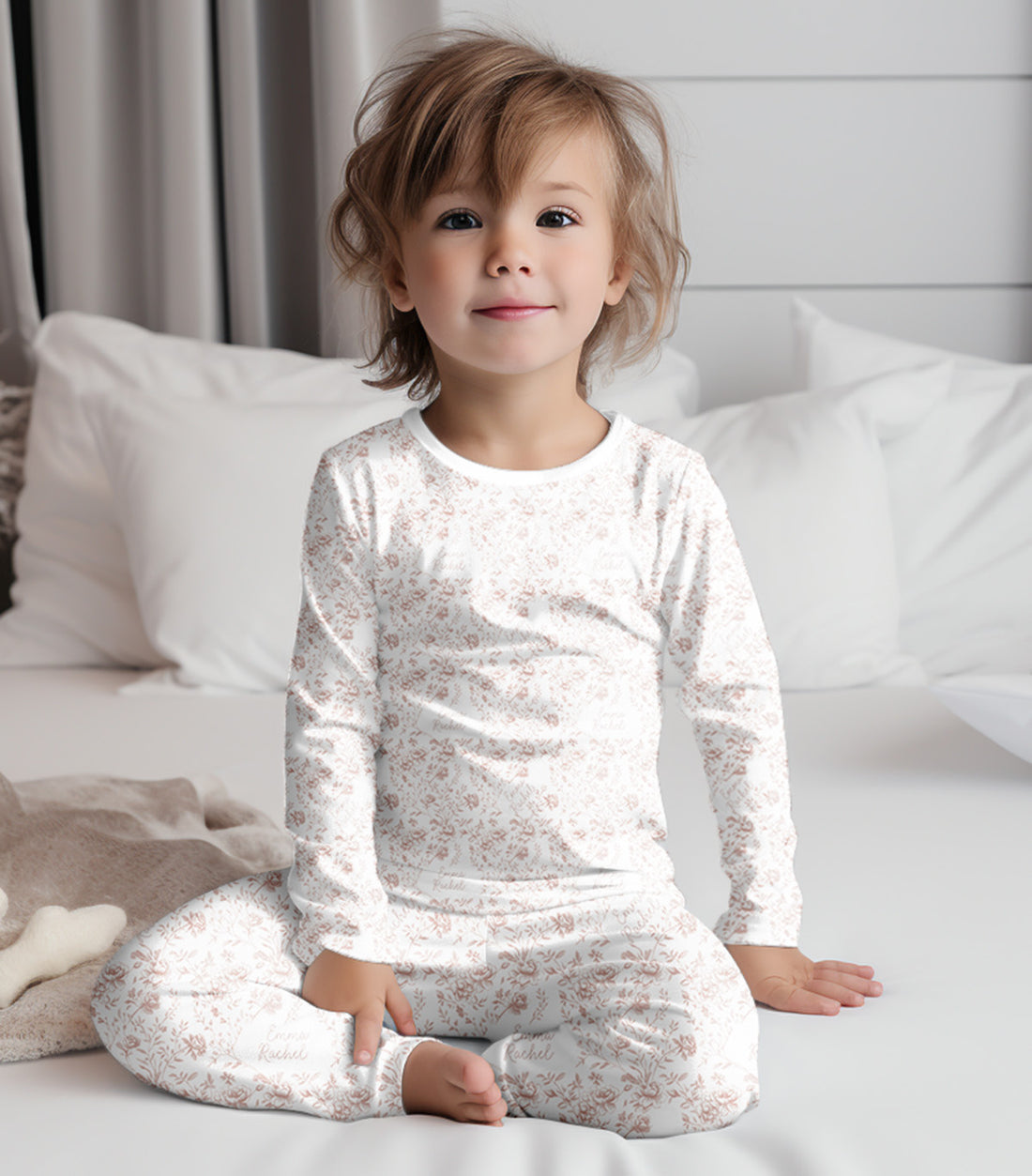 Floral Toile Pajamas - Personalized Kids Sleepwear With Soft Minky Fabric