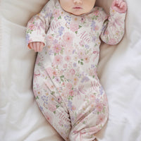 Personalized Baby Gown - Pretty in Pink Floral Tie Bottom Gown with Name