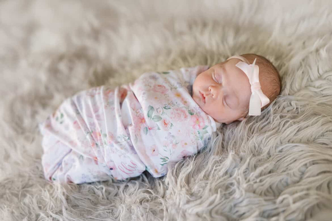 Pink Baby Swaddle – Personalized Floral Bow Print Soft Stretchy Knit Blanket