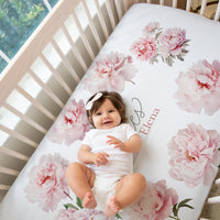 Pretty Peony Personalized Crib Sheet, Baby Girl Floral Bedding
