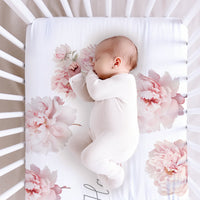 Pretty Peony Personalized Crib Sheet, Baby Girl Floral Bedding