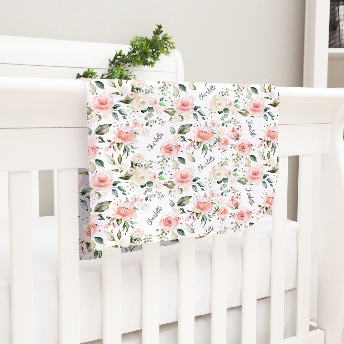 Personalized Baby Blanket – Vintage Pink Roses Floral Receiving Blanket with Satin Trim