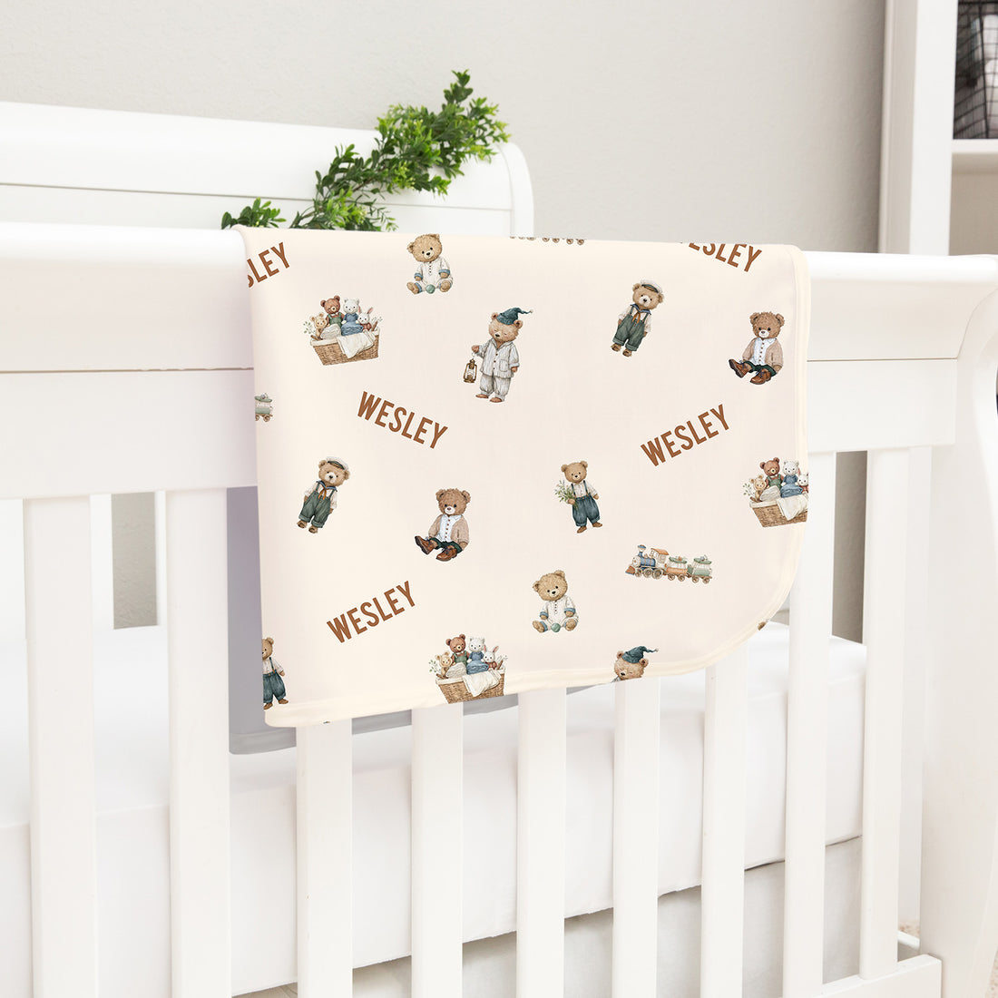 Teddy Bear Blankie - Personalized Baby Keepsake Blanket with Satin Trim, Soft Plush Comforter