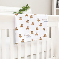 Personalized Baby Blanket – Vintage Teddy Bear Keepsake Satin Trimmed Blankie For Boys Or Girls