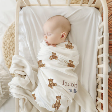 Personalized Teddy Bear Baby Swaddle Blanket