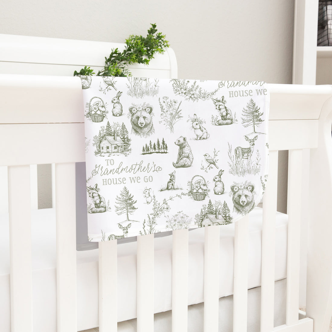 To Grandmother’s House We Go Personalized Keepsake Baby Blanket, Satin Bound Woodland Blankie for Grandbabies
