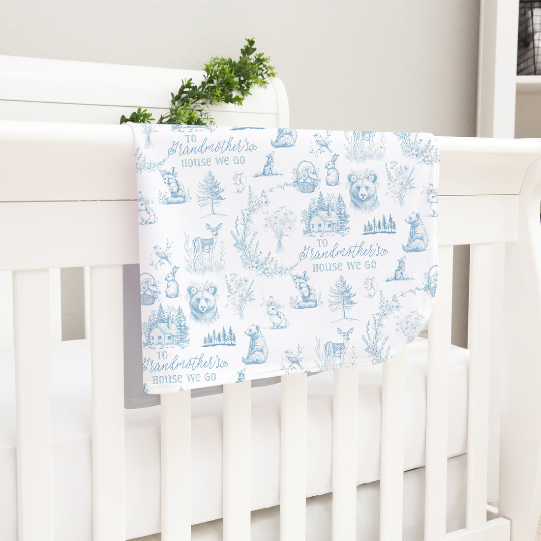 To Grandmother’s House We Go Personalized Keepsake Baby Blanket, Satin Bound Woodland Blankie for Grandbabies