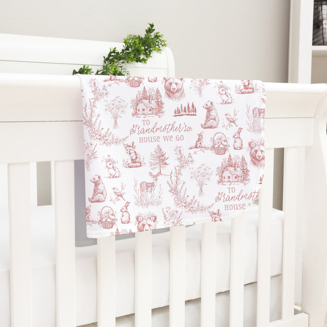 To Grandmother’s House We Go Personalized Keepsake Baby Blanket, Satin Bound Woodland Blankie for Grandbabies