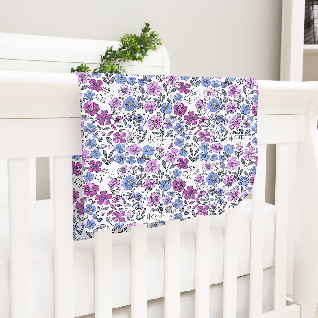 Personalized Baby Blanket – Violet Fields Floral Receiving Blanket with Satin Trim