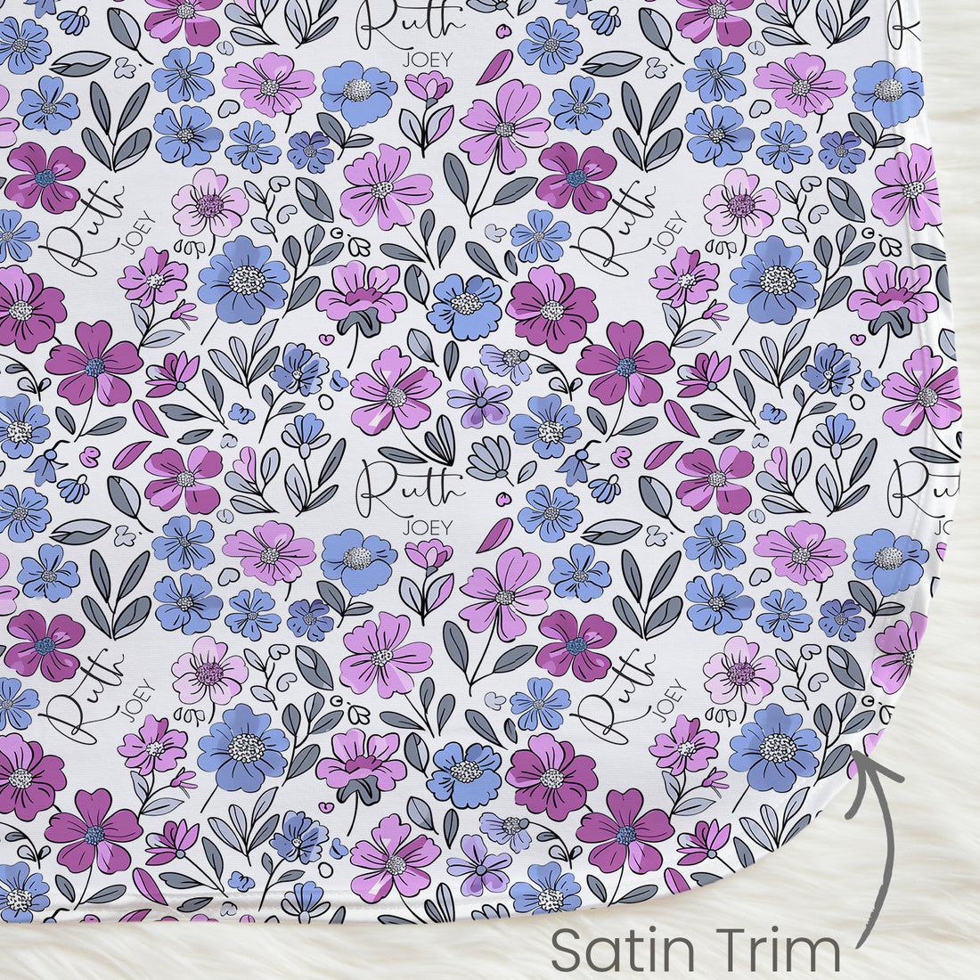 Personalized Baby Blanket – Violet Fields Floral Receiving Blanket with Satin Trim