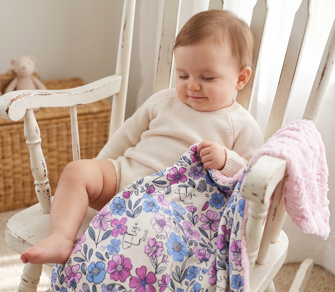 Personalized Baby Blanket – Violet Fields Purple and Pink Floral Minky Fur Blanket Deluxe
