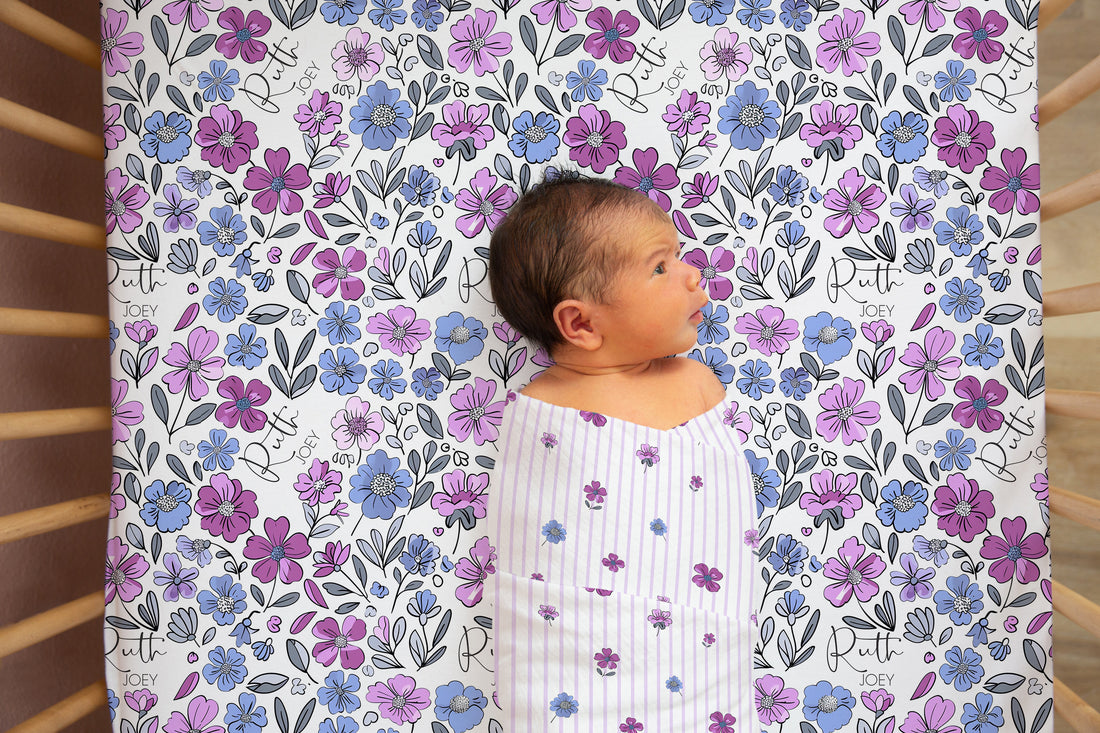 Violet Fields Floral Personalized Crib Sheet