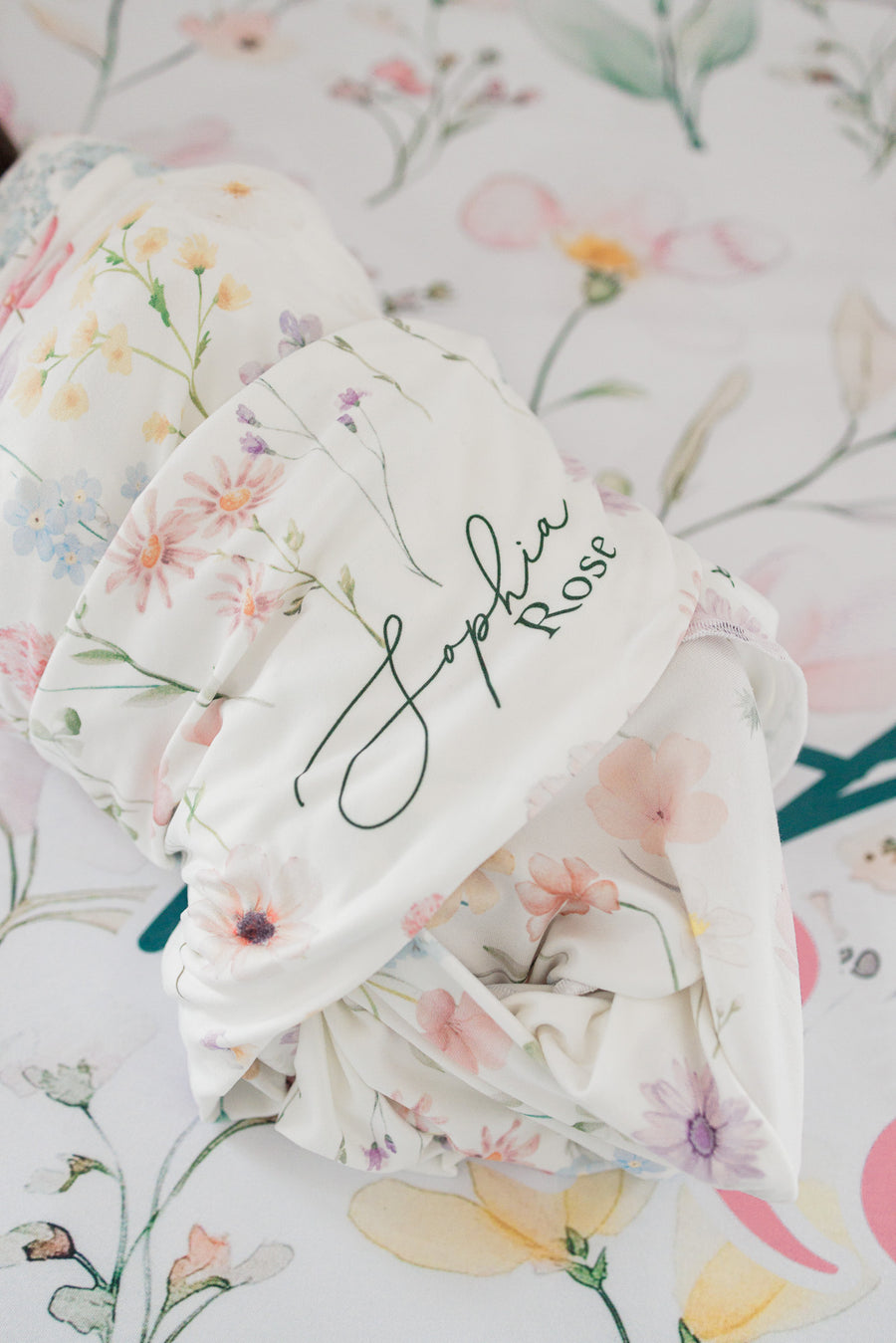Wildflower Baby Swaddle Blanket with Name
