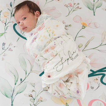 Wildflower Baby Swaddle Blanket with Name