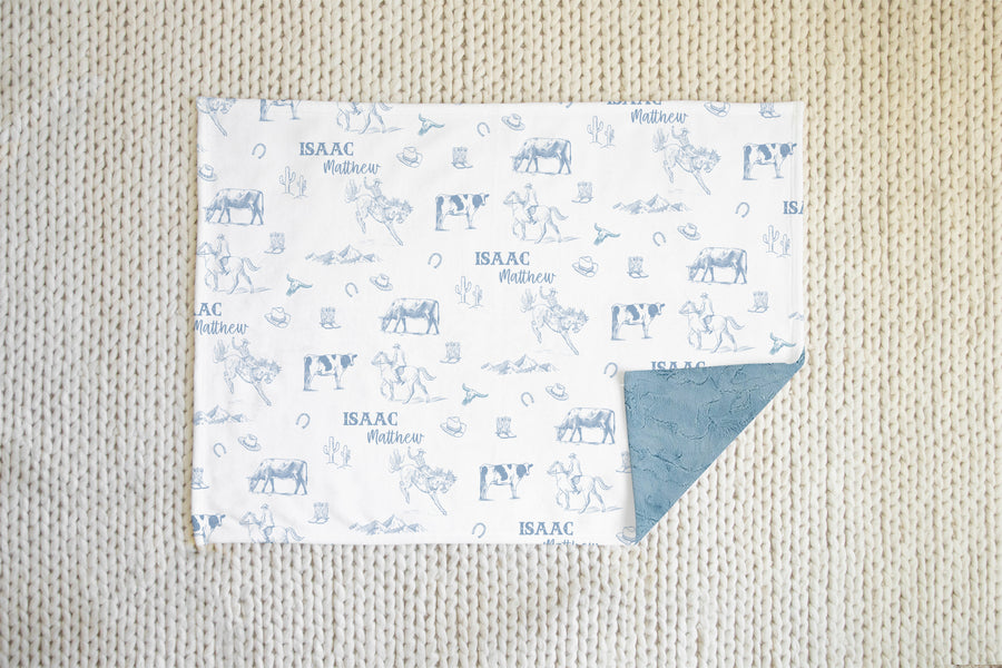 Western Toile Cowboy Minky Baby Deluxe Blanket