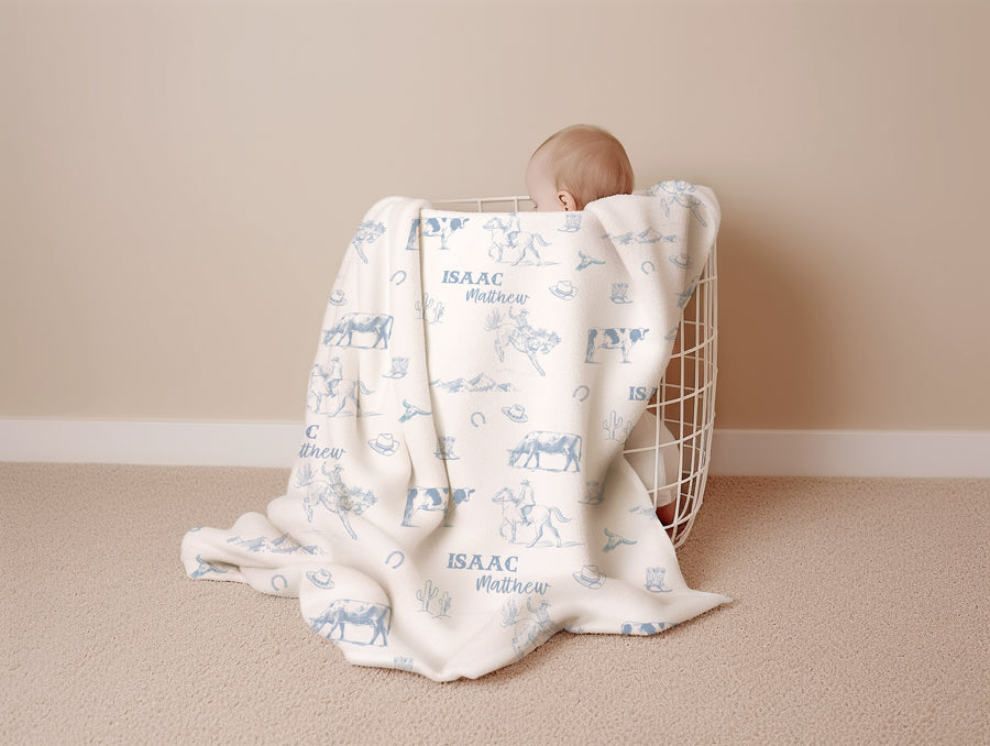 Western Toile Cowboy Minky Baby Deluxe Blanket