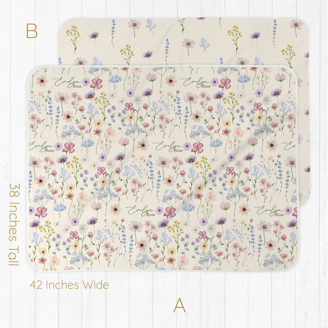 Wildflower Baby Swaddle Blanket with Name