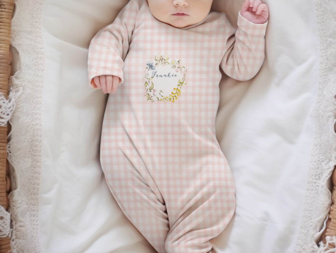 Wildflower Peach Checked Knotted Baby Gown