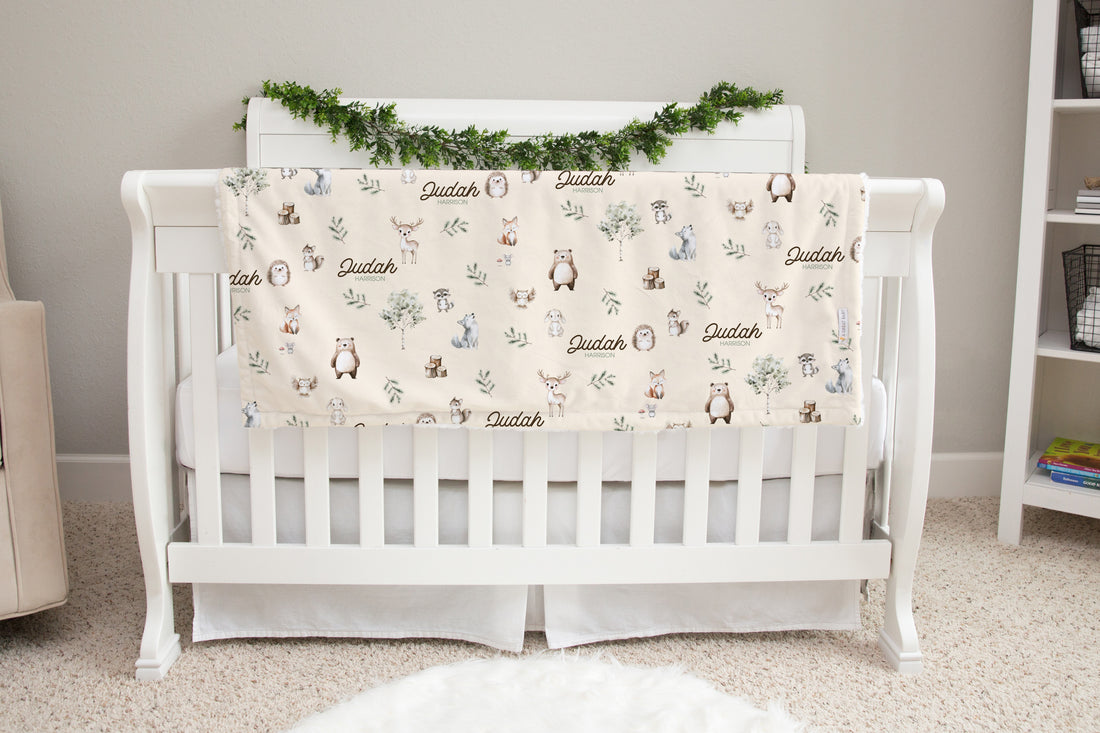Woodland Animals Deluxe Plush Baby Blanket, Personalized Two-Sided Faux Fur Minky Blanket