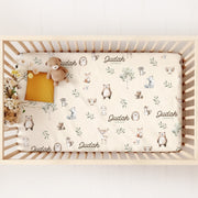 Woodland Animals Crib Sheet - Personalized Forest Animal Fitted Sheet for Standard Crib Mattress