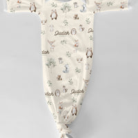 Woodland Animals Personalized Knotted Baby Gown, Long Sleeve Newborn Outfit for Daily Wear