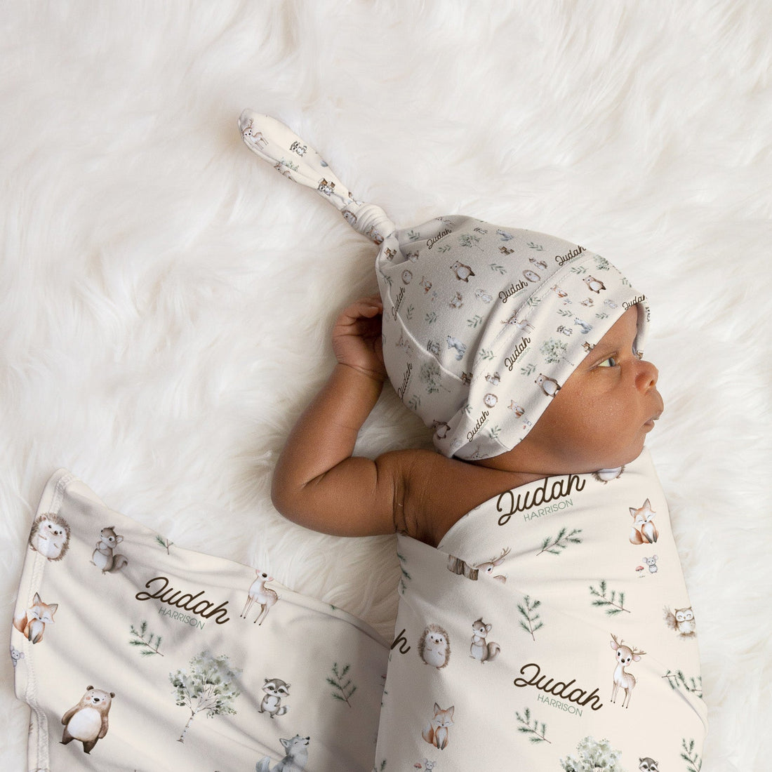 Woodland Animals Personalized Keepsake Baby Blanket, Gender Neutral Satin Bound Receiving Blanket