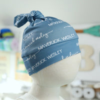 Personalized Baby Hat –  Blue Newborn Knotted Hat with Name- Choose Any Color