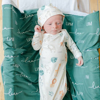 Teal  Green Camden Name Only Personalized Baby Swaddle Matches Safari Baby Gown A Great Baby