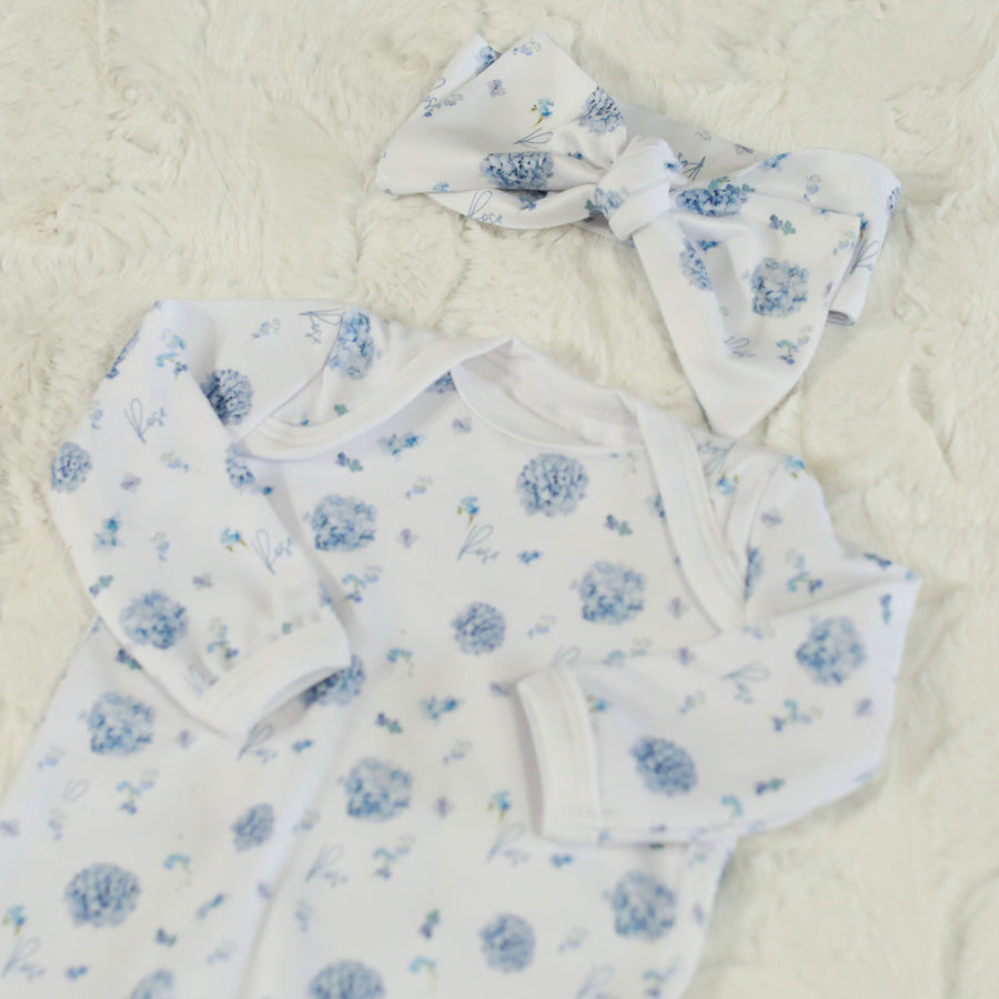 Mary's Blue Floral Knotted Baby Gown