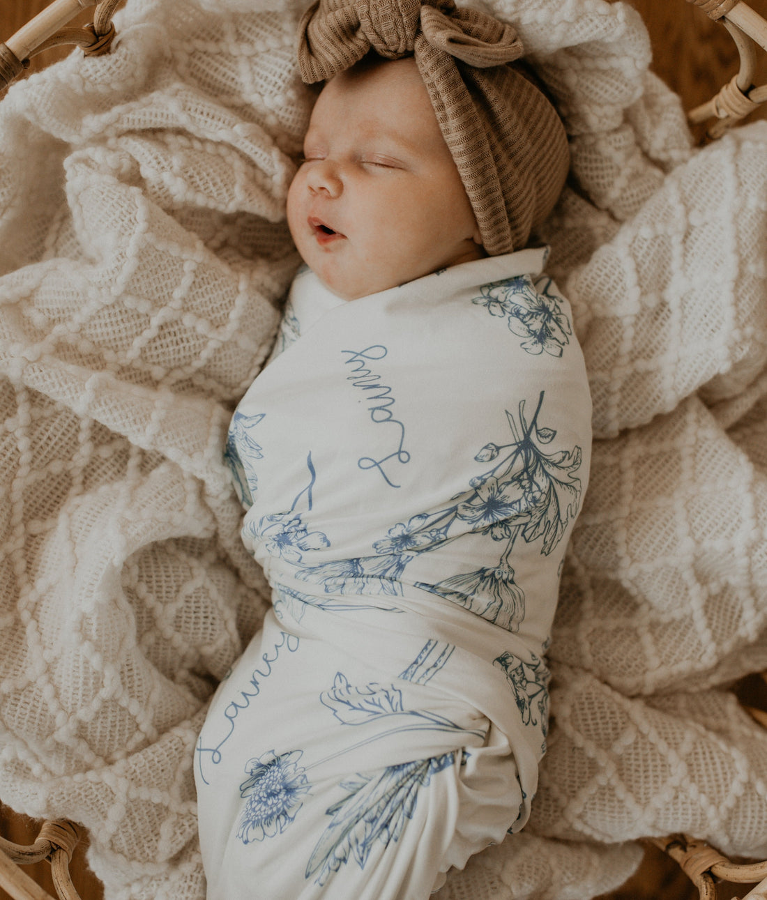 Colleen Floral Blue Stretchy Swaddle