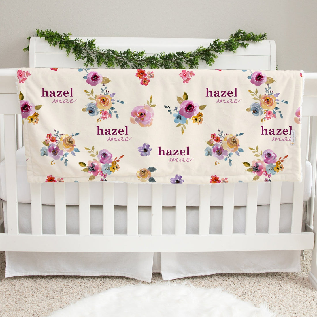 maeve floral minky baby blanket, personalized minky blanket for baby girl