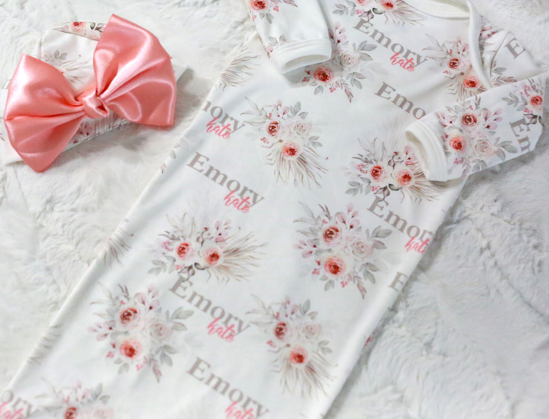 Mandy Boho Floral Knotted Baby Gown