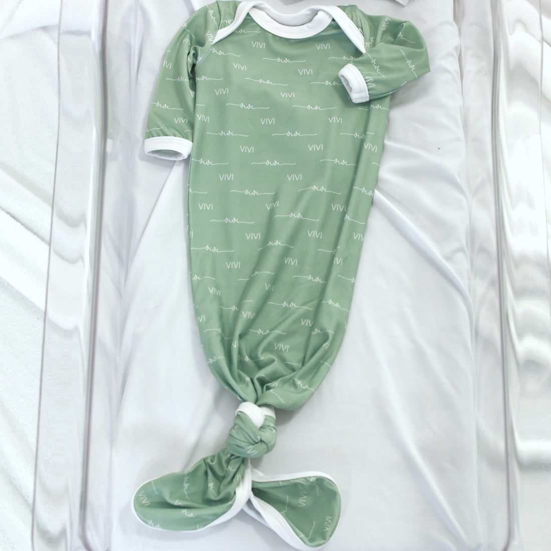 Camden Sage Knotted Baby Gown