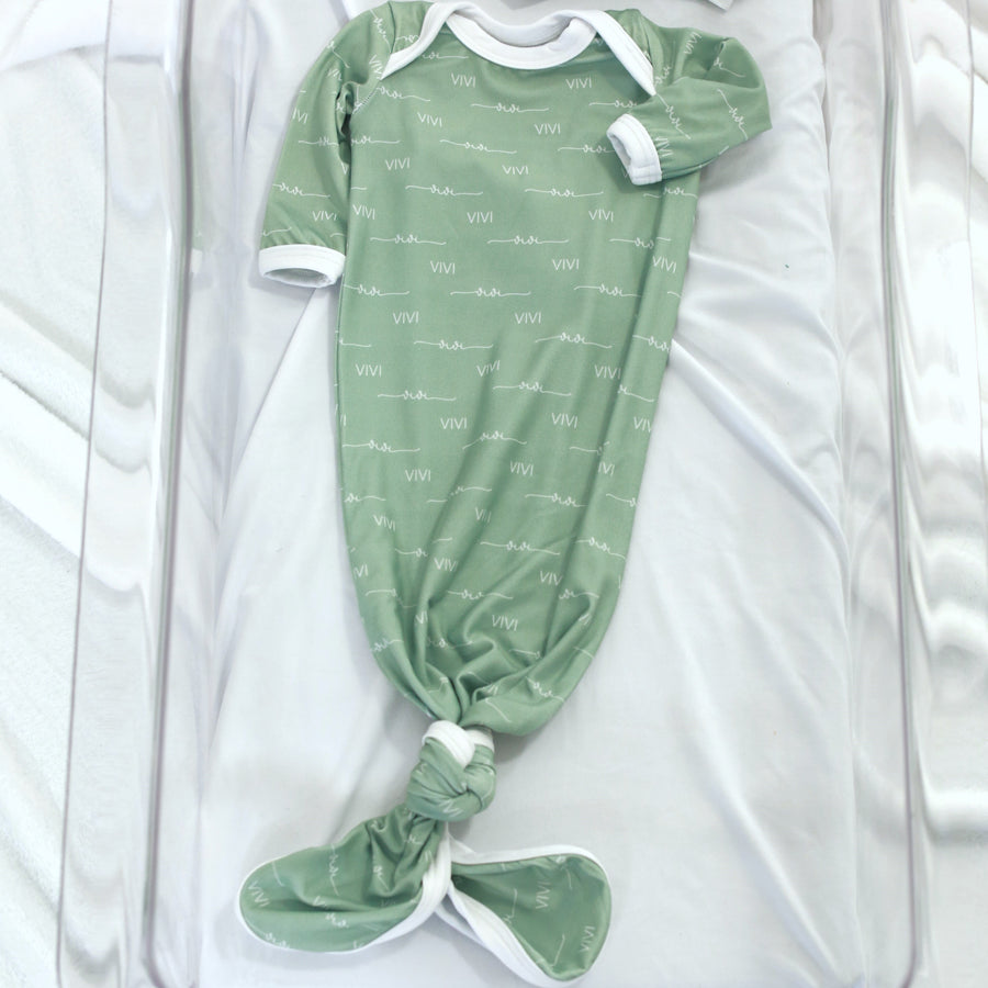 Camden Sage Knotted Baby Gown