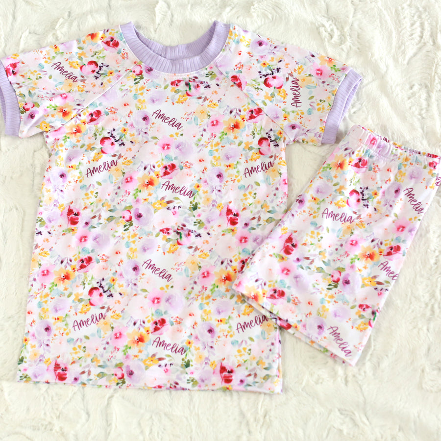 Amelia's Pink Floral Pajamas - Short or Long Sleeve (3 months to kids 14)