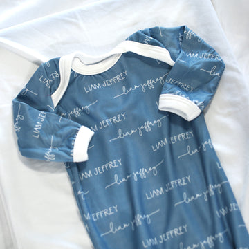 Camden Smokey Blue Knotted Baby Gown