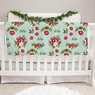 Aqua Christmas Floral Baby Deluxe Blanket