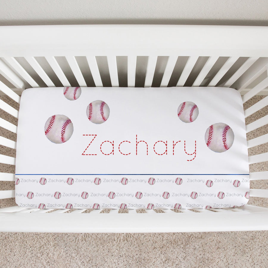 baseball nursery crib sheet with name