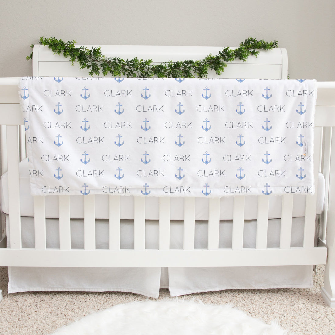 blue pastel anchors minky baby deluxe blanket