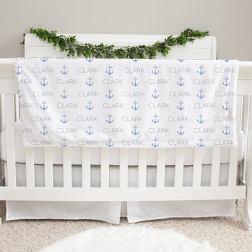 blue pastel anchors minky baby deluxe blanket