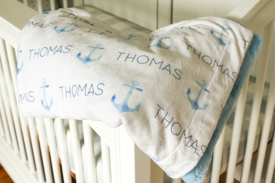 Blue Pastel Anchors Baby Deluxe Blanket