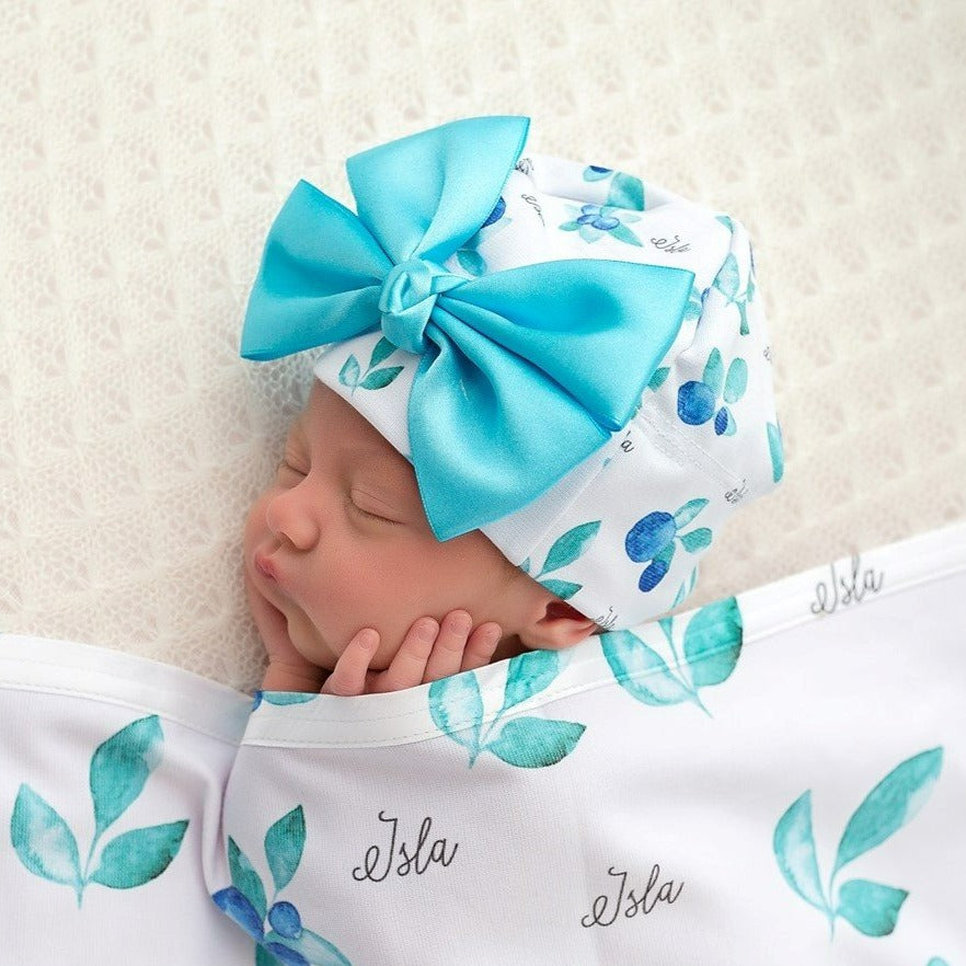 blueberry print baby girl hat with bow