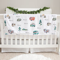 Camper minky baby blanket personalized