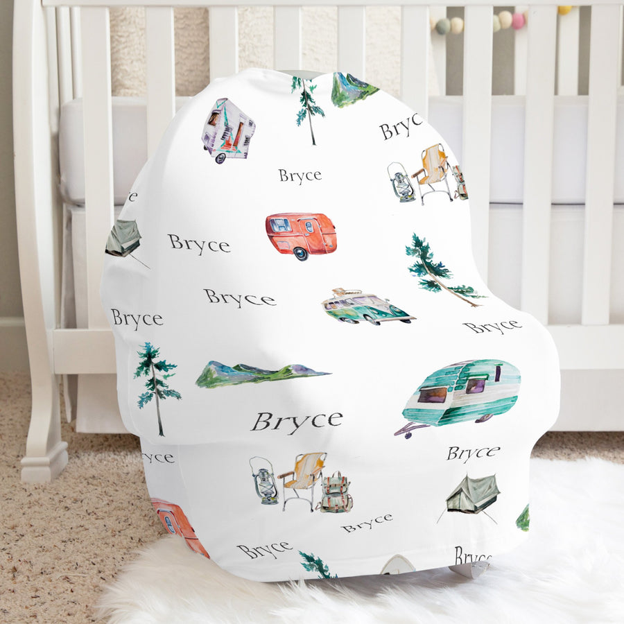 bryce canyon campers personalized car seat cover, baby boy shower gift car seat cover