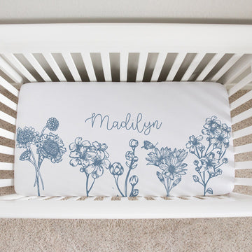 Colleen Floral Blue Crib Sheet