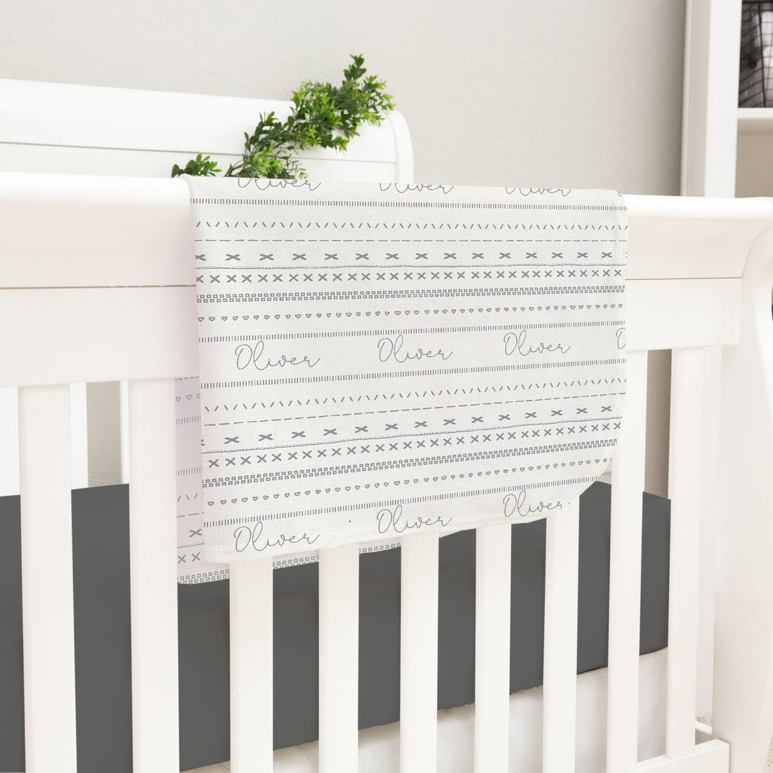 Gray Mudcloth Blanket - Personalized Baby Swaddle Wrap With Satin Trim